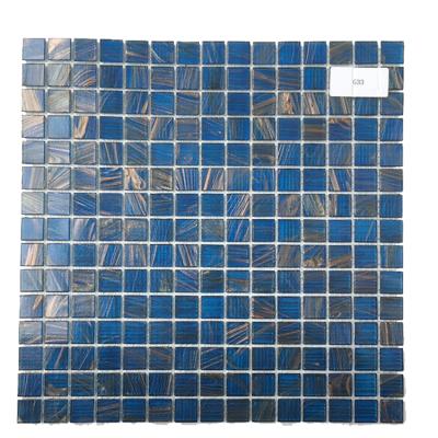 China Aqua Blue Glass Floor Mosaic With Gold Line Design Pool Mosaic for sale