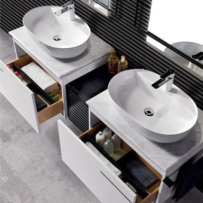 China Spain design PVC bathroom vanity furniture calacatta marble bathroom vanity set modern antique for sale