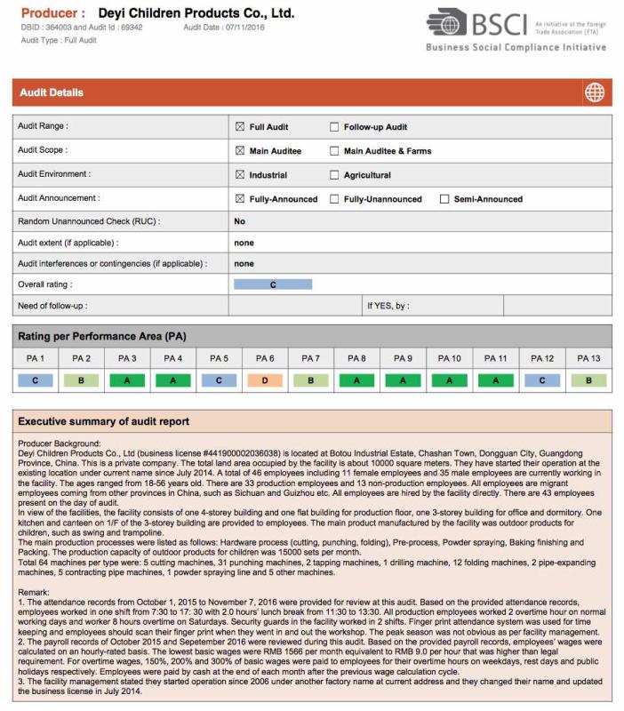 BSCI - Dongguan Deyi Children Product Co., Ltd.