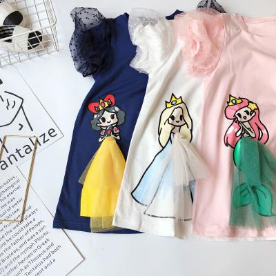 China Summer Girls Princess Dress Girls Breathable T-shirt Casual Long Skirt Sparkling Dress With Cartoon Print for sale