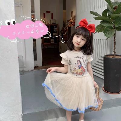 China Anti-wrinkle Princess Dress for Girls Children's Gauze Skirt Princess Shaggy Print Dress for sale