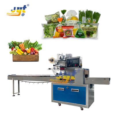 China Food Customizing vegetables and friuts horizontal wraaping machines with ink printer and air filling device for sale