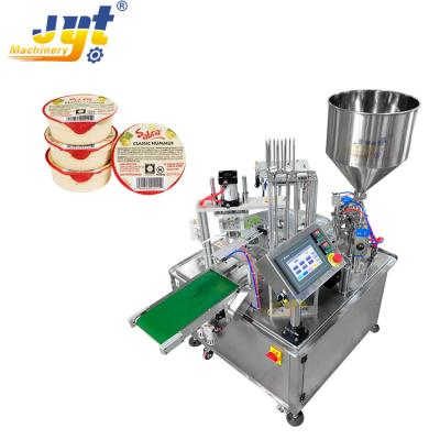 China Work Efficiently Hummus Rotary Cup Machine Hummus Plastic Cup Filling Sealing Machines Factory Price for sale