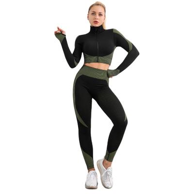 China Breathable Seamless Yoga Sets Fitness Sports Gym Sports Suits Sportswear Long Sleeve 2 Piece Pants for sale