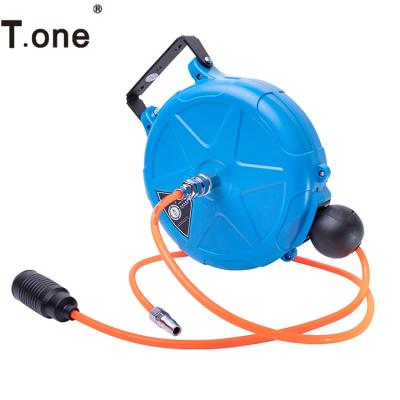 China Adjustable Portable Wall Mounted Lockable Retractable Auto Air Hose Reel With Spout for sale