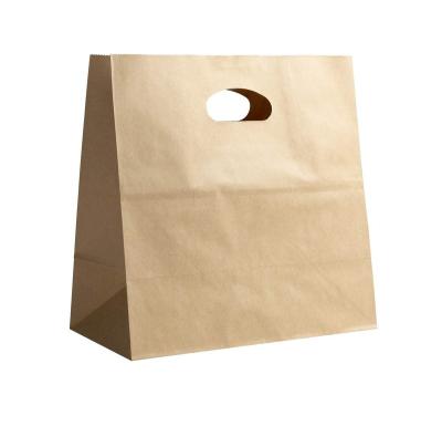 China Recycled Materials Wholesale Custom Brown Kraft Paper Bag For Fast Food Coffee Bread Vegetable Take Out Shopping Paper Bag With Die Cut Handle for sale