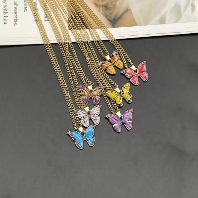 China Hiphop Fashion Korean Cute Butterfly Pendant Necklace For Women Gold Color Statement Necklace Jewelry Wholesale Dropshipping Gifts for sale