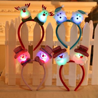 China Party Christmas Headband with Flashlight Christmas Ornaments Gifts Hair Clips Antlers Headband New Year Decorations Santa Claus Head for sale