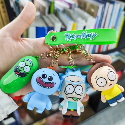 China Plastic Stitch Ring Lanyard Keyring Bag Carabiner Cartoons 3D PVC Anime Rick Keychain Keychains for Rick and Morty Keychain for sale