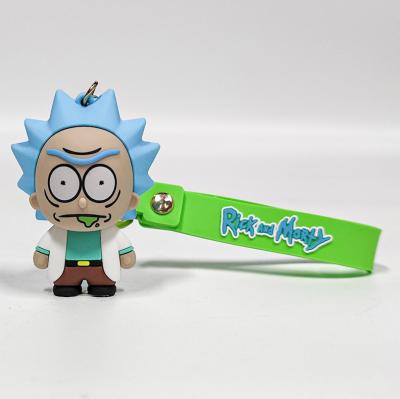 China Plastic Chain Ring Lanyard Keyring Carabiner Accessories Stitch Al Por Mayor Key Anime PVC Llaveros OEM for Rick and Morty Keychain for sale