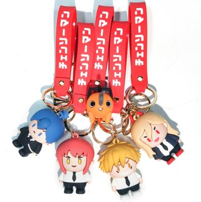 China OEM PVC Anime Bag Key Chain Plastic Point Ring Lanyard Keyring Bag Carabiner Accessories For Chainsaw Man Figure Key Chain for sale