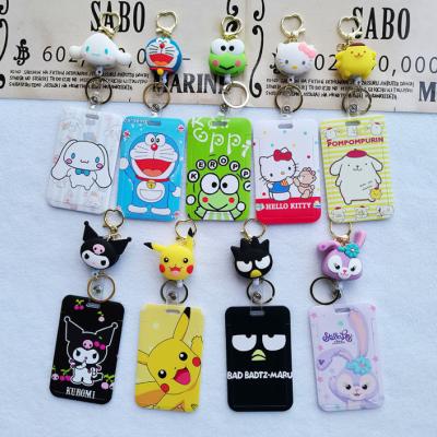 China PVC 3D Anime Kuromi Badge Reel Comics Keychains Ring Lanyard Keyring Bag Charm Carabiner Plastic Stitch For Sanrio Badge Reel for sale