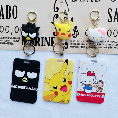 China Anime Pikachu Badge Reel Ring Lanyard Keyring Bag Charm Carabiner Plastic Stitch Keychains For Sanrio Badge Reel for sale