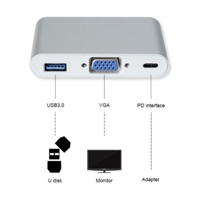 China Audio Type Left Type USB C HUB Adapter 3.1to HDMI/USB 3.0/Type C 3 Aluminum USB C Female Female for sale