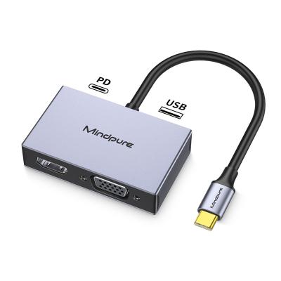 China Multifunctional HUB Car Mindpure Type-C to HDMI+VGA+USB3.0+PD 4 in 1 type c Converter Adapter for Iphone PC Matebook TV Display for sale