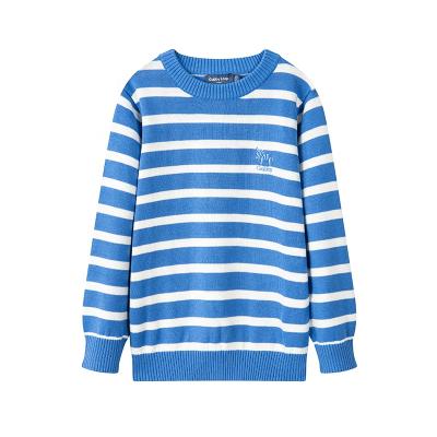 China Sweater boy round neck stripes kids pullover kids blue white sweater for sale