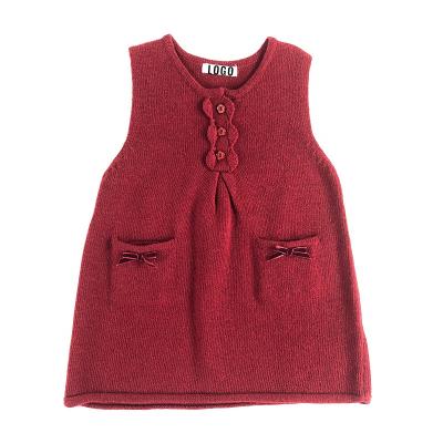 China Breathable Red Girls Knit Sweater Dress Cute Girls Warm Baby Sweater Vest Dresses With Pocket for sale