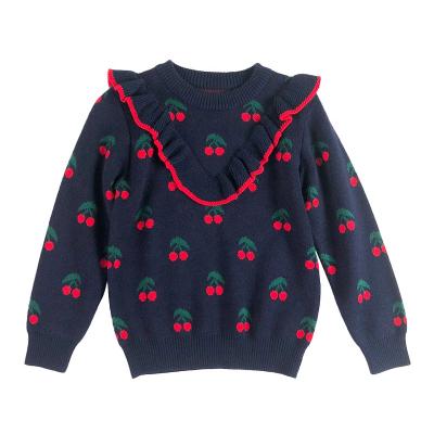 China Cherry Sweater Stable 2*2 Rib Cute Jacquard Knit Kids Sweater Breathable Black Pullover For Women Teen Girls for sale