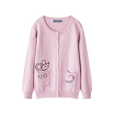 China Anti-pilling Girls Round Neck Solid Color Children Purple Sweater With Two Pockets Girls Cardigan Sweater for sale