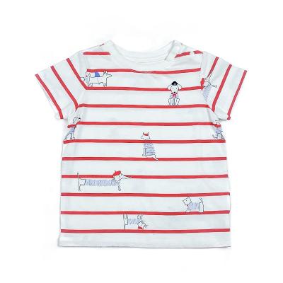 China Breathable Cute Baby Boy Red Striped Tee Shirts Printing Little Dog Girls Blanket T Shirts Short Sleeve for sale