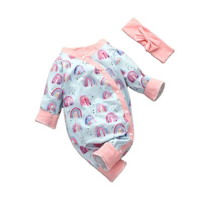 China Long Sleeeves 2022 fashion ready to ship baby jumper with headband baby clothes romper for sale