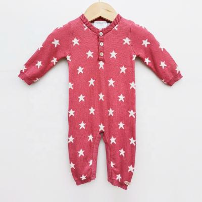 China Lovely Autumn Newborns Girls Custom Star Knitted Cotton Baby Onesie Baby Jumpsuit Baby Pajamas Customized for sale