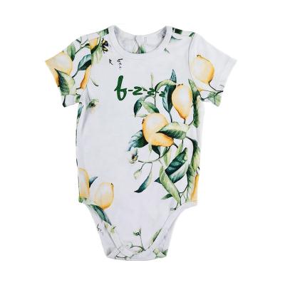 China Custom 100% Custom Printed Baby Onesie Baby Rompers Kids Summer Rompers Lemon Cotton Glitter Letter Printed Crotch Closure for sale