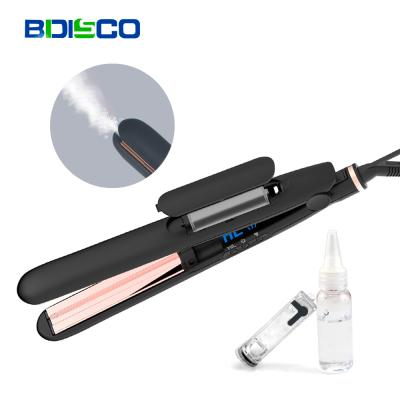 China Argan Oil Cold Steam Hair Flat Iron Straightener 7ml Tank Two Temp Control Ceramic Coating Cold Professional Nano Steamer for sale