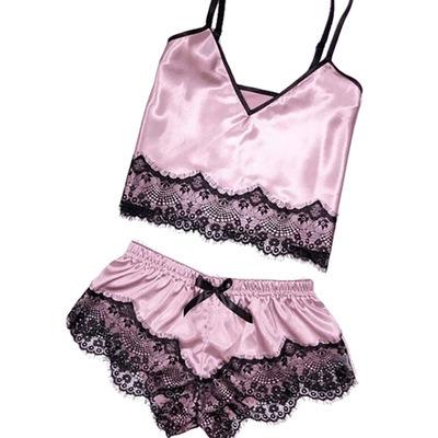 China Fashional Women Lingerie Sleepwear Lace Decoration Ladies Pajamas QUICK DRY Silk Like Sleepwear for sale