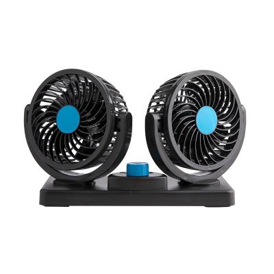 China Easy 360 Swivel Adjustment Low Noise Powerful Dual Heads Black Car Fan Electric 12v 24v Car Fan 2 Speed Dual Head Auto Portable Car Fan Cooler for sale