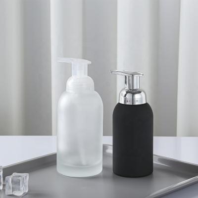 China Personal Care Custom 250ml 360ml Frosting Glass Soap Dispenser Foam Bottle With White Foam Pump for sale