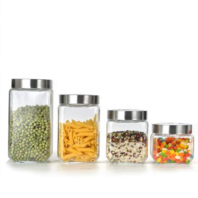 China Wholesale 800ml 1000ml Food Candy Boxed Empty Square Glass Jar For Kitchen for sale