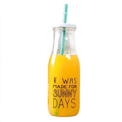 China Sustainable Screen Printing 450ml Vintage Glass Bottle Drinking Glass With Straw for sale