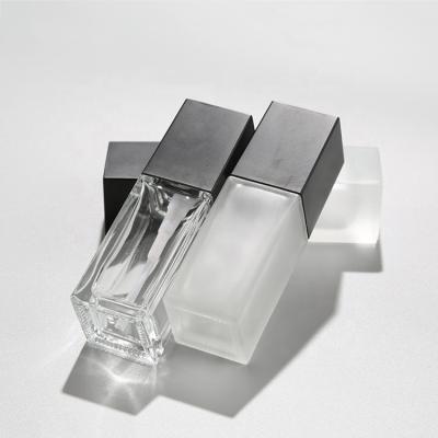 China Personal Care Square Luxury Frosted Glass Cosmetic Bottle With Spray Pump Lotion Bottles for sale