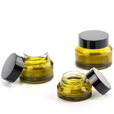 China Skin Care Cream Round Green Glass Cosmetic 1oz Bottle With Black Plastic Lid for sale