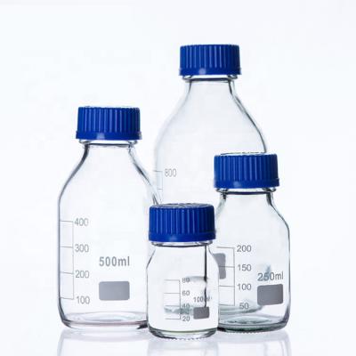 China Chemical Clear Glass Laboratory Screw Lid Chemical Blue Reagent Bottle for sale