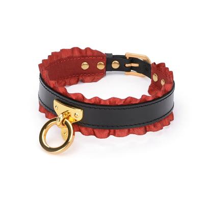 China Flirting SM Flirt Women's Lace Leather Collar Bondage Dog Slave K9 Neck Sleeve for sale