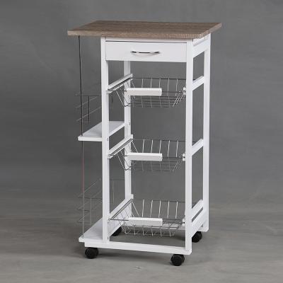 China Environmental Friendly White Wooden Kitchen Storage Trolley Cart With 4 Wheels And Drawers for sale