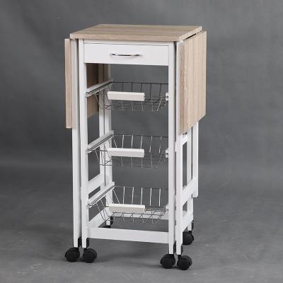 China Space Saving Environmental Friendly Design Kitchen Serving Trolley White Wooden Trolley for sale