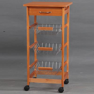 China Environmental Friendly Drawer 4 Layer Pine Wood PVC Kitchen Serving Trolley for sale