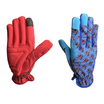 China Breathable Polyester Back Flower Pattern Gloves Nubuck Polyester Hand Garden Printed Protective Working Gloves for sale