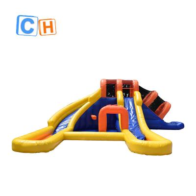 China PVC Customized Design Inflatable Water Slide With Two Line , Inflatable Outdoor Wet Slide With Pool For Kids for sale