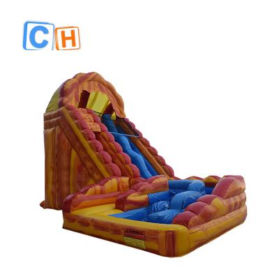 China Commercial PVC Inflatable Orange Water Slide With Pool For Summer, Inflatable Black Wet Slide Bouncer For Adult for sale