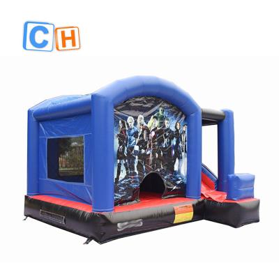 China Hot Selling PVC Inflatable Slide With Bouncer House With Superhero Theme For Home Use for sale