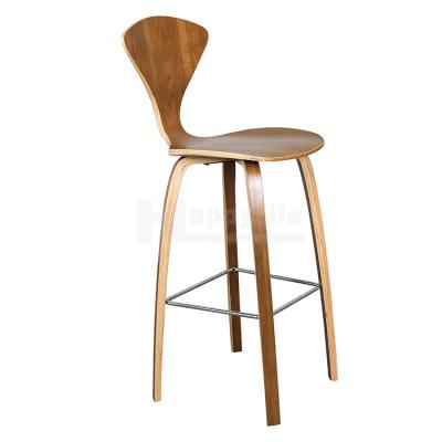 China Contemporary Design Modern Design Restaurant Furniture Wooden Bar Chair With Metal Footrail for sale