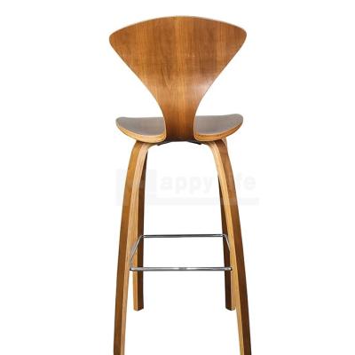 China Contemporary Comfortable Design Unique Plywood Stool for Home Bar with Stainless Steel Footrail in Manufacturer Direct Provides for sale