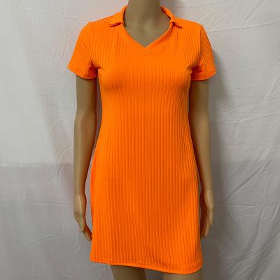 China 2021 Breathable Hot Sale Summer Short Sleeve Dresses Simple Ladies V-Neck Mini Ribbed Bodycon One Piece Casual Dress For Women for sale