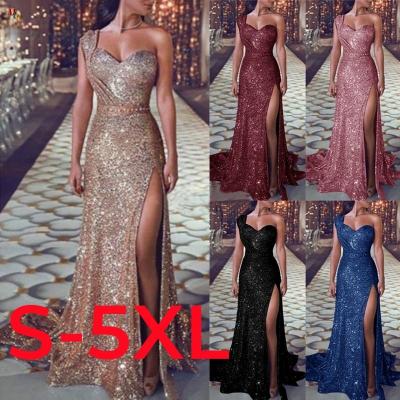 China 2022 Anti-Static Luxury Women One Shoulder High-Slit Dresses Diamond Plus Size 5xl Mermaid Girls Bodycon Formal Club Party Dress for sale