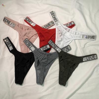 China 2022 new arrivals designer sexy bling thong antibacterial custom rhinestone diamond logo low rise underwear pink panties for sale