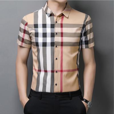 China 2021 New Style Men's Fashion Plaid Summer Sleeve Loose Casual Woven Shirt Anti-pilling Wholesale Cotton Short Tops Loose Fit For Men for sale